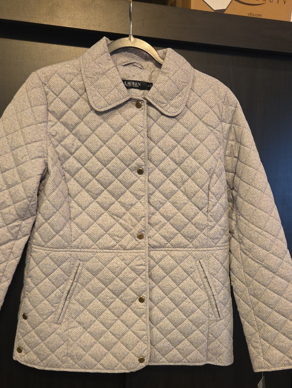 Lauren Ralph Lauren Light Gray Quilted Snap-Front Jacket